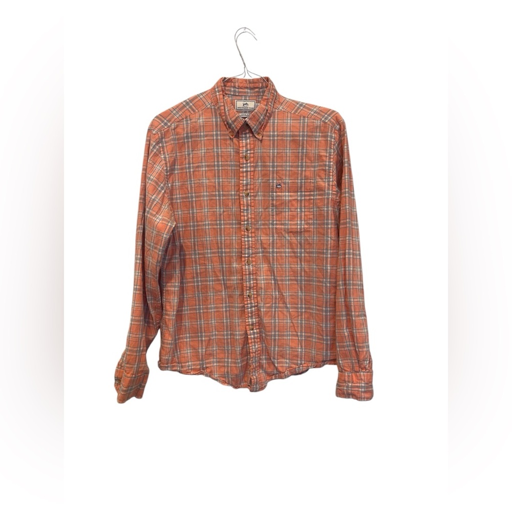Southern Tide Long Sleeve Men’s Button Down Pink Plaid Linen Blend‎ Trim Fit EUC